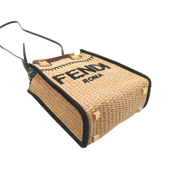 Fendi Sunshine Shopper Mini Women's Shoulder Bag 8BS051 Raffia Beige - Picture 3 of 10